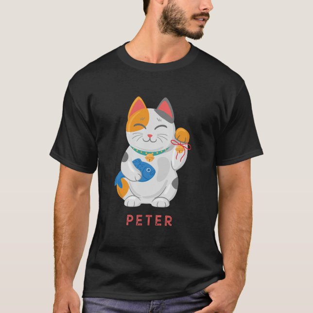 Japanisch Maneki Neko White Cat, viel Glück-Symbol T-Shirt (Vorderseite)