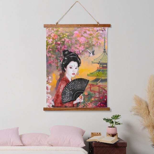 Japanisch mit einer Frau Wandteppich Mit Holzrahmen (Schlafzimmer)