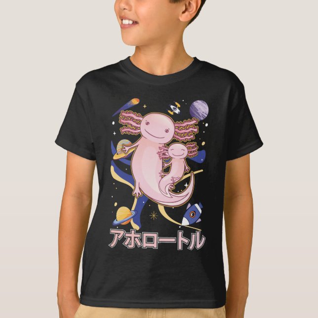 Japanisch Niedliche Axolotl-Familie Galaxy Anime T-Shirt (Vorderseite)