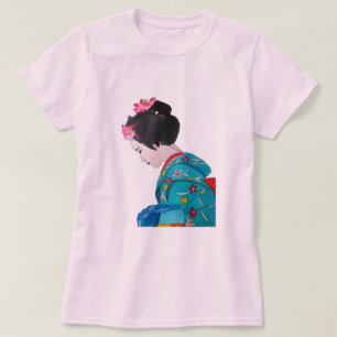 Japanisch niedliche Geisha mit Kirschblüte T-Shirt