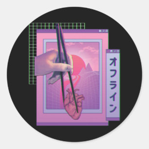 Japanisch Offline Vaporwave Ästhetik Trauriges He Runder Aufkleber