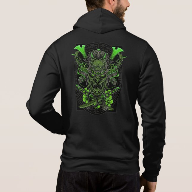 Japanisch Oni Art Samurai Skull Hoodie (Rückseite)