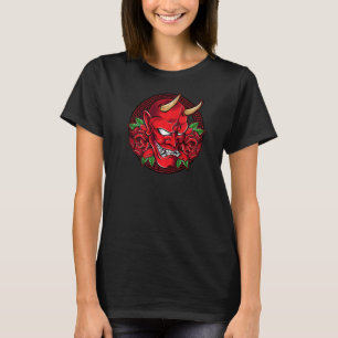 Japanisch Oni Demon Maske Horned Devil Head mit Ro T-Shirt