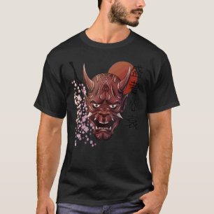 Japanisch Oni Demon Maske Japanisches Kanji Samura T-Shirt
