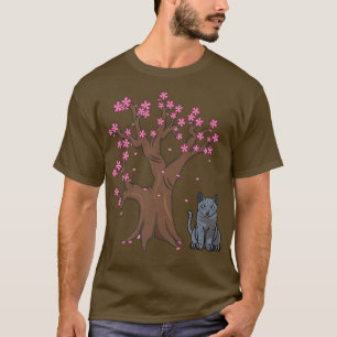 Japanisch Russisch Blue Cat Mama Cherry Blossom T-Shirt