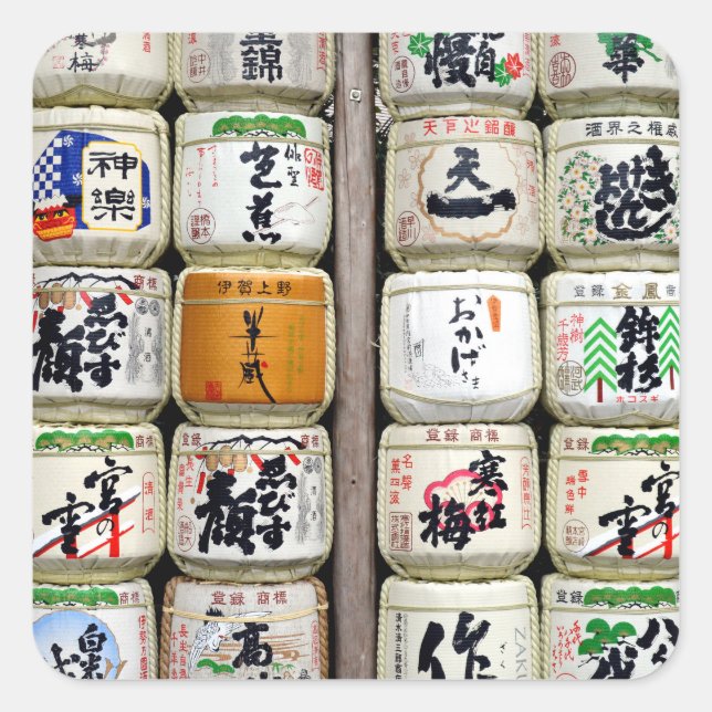 Japanisch Sake Barrels Quadratischer Aufkleber (Vorderseite)