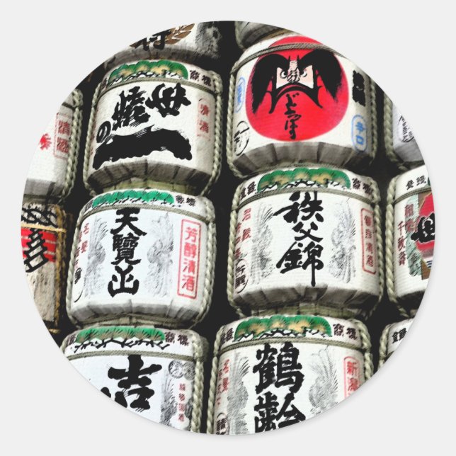 Japanisch Sake Barrels Runder Aufkleber (Vorderseite)