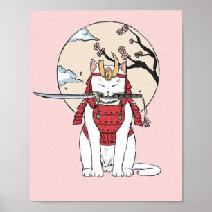 Japanisch Sakura Samurai Cat Poster