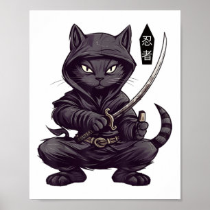 Japanisch Samurai Black Cat Tattoo, Kawaii Ninja B Poster