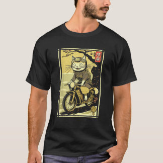Japanisch Samurai Cat auf Motorrad Kawaii Ninja Ca T-Shirt