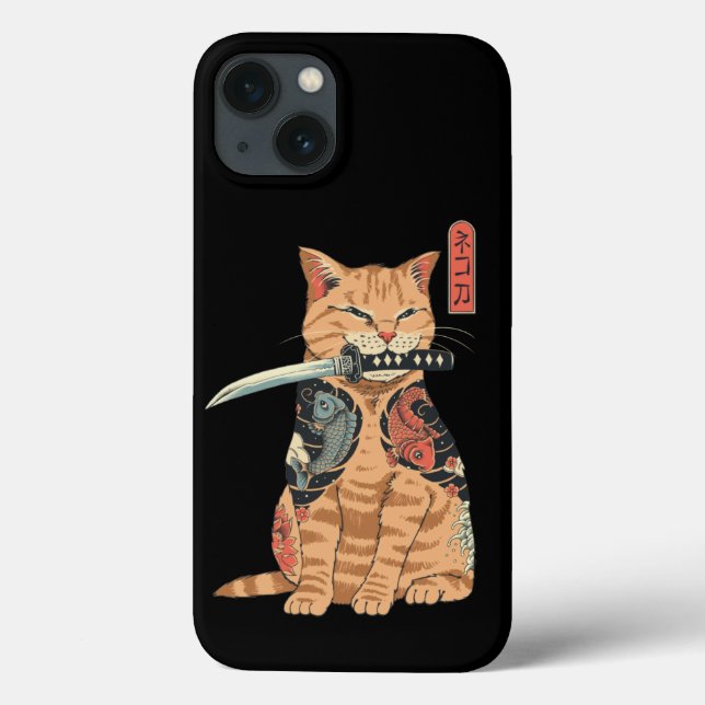 Japanisch Samurai Cat iPhone 13 Hüllen (Rückseite)