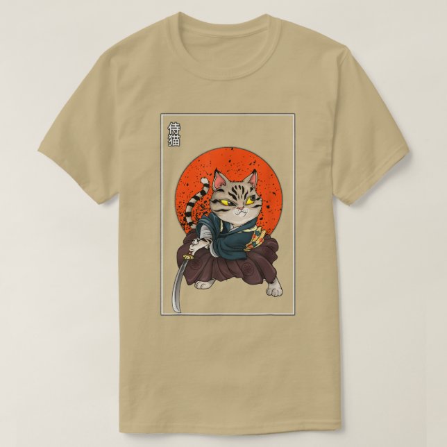 Japanisch Samurai Cat Katana Ninja Kitty Kitten Ne T-Shirt (Design vorne)