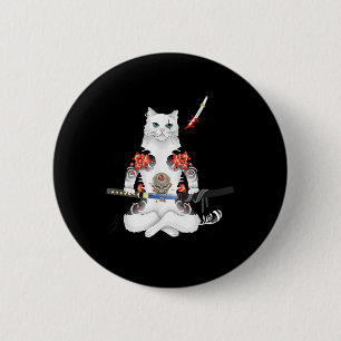 Japanisch Samurai Cat Katana Ninja Yakuza Tattoo Button