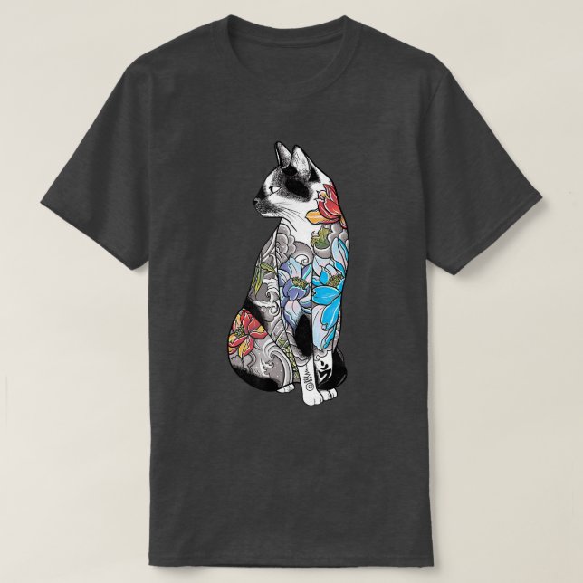 Japanisch Samurai Cat Katana Ninja Yakuza Tattoo ( T-Shirt (Design vorne)