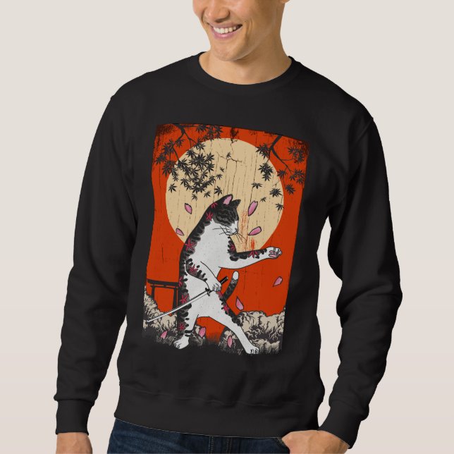 Japanisch Samurai Cat Swordsman Kitten Sweatshirt (Vorderseite)