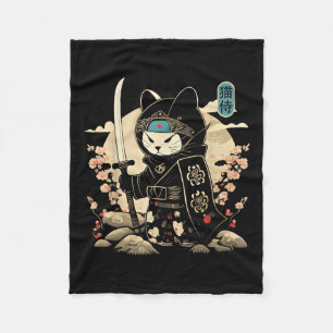 Japanisch Samurai Cat Tattoo Kawaii Ninja Cat _1 Fleecedecke
