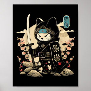 Japanisch Samurai Cat Tattoo Kawaii Ninja Cat _1 Poster