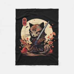 Japanisch Samurai Cat Tattoo, Kawaii Ninja Cat _2 Fleecedecke