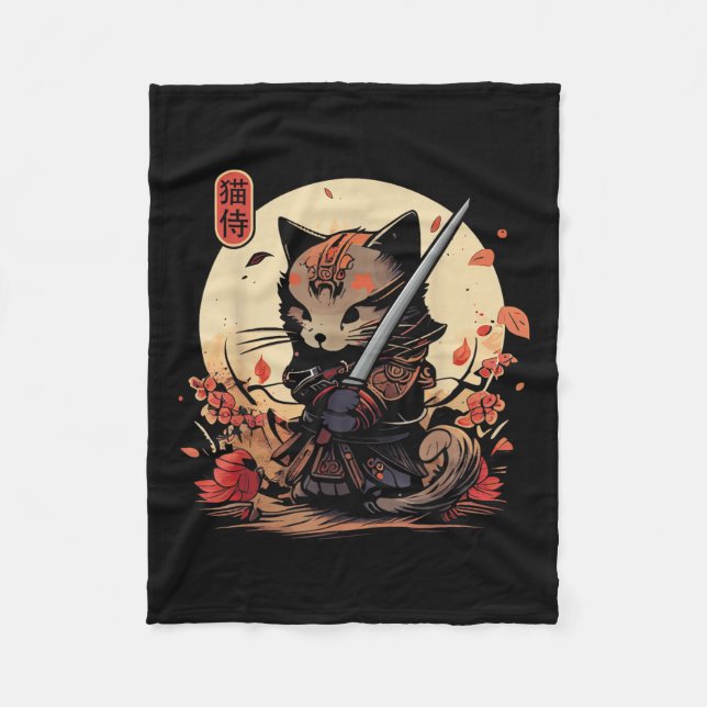 Japanisch Samurai Cat Tattoo, Kawaii Ninja Cat _2 Fleecedecke (Vorderseite)