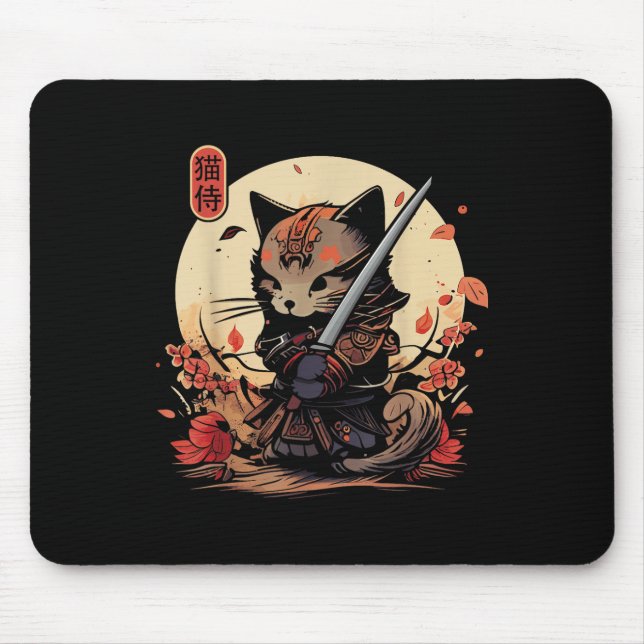 Japanisch Samurai Cat Tattoo, Kawaii Ninja Cat _2 Mousepad (Vorne)