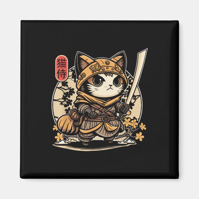 Japanisch Samurai Cat Tattoo, Kawaii Ninja Cat _3 Magnet (Vorne)