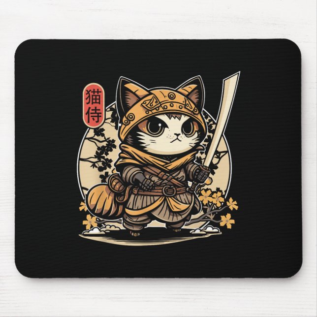 Japanisch Samurai Cat Tattoo, Kawaii Ninja Cat _3 Mousepad (Vorne)