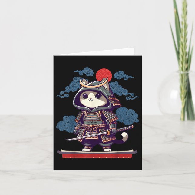 Japanisch Samurai Cat Tattoo Kawaii Ninja Cat Anim Karte (Vorderseite)