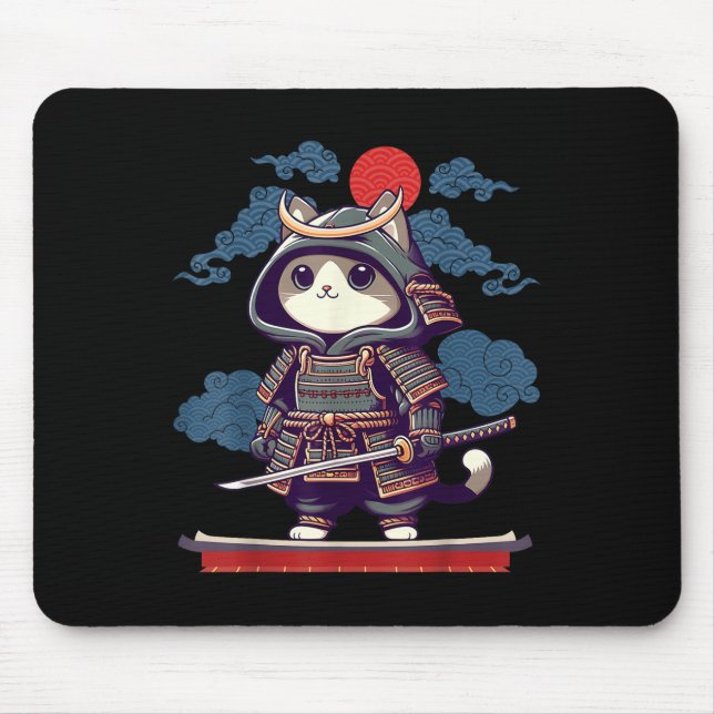 Japanisch Samurai Cat Tattoo Kawaii Ninja Cat Anim Mousepad (Vorne)