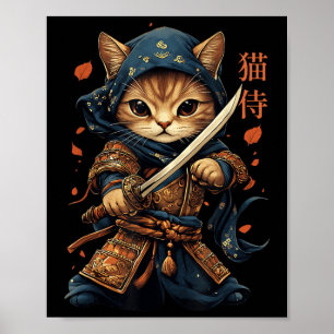 Japanisch Samurai Cat Tattoo Kawaii Ninja Cat Cat Poster