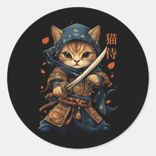 Japanisch Samurai Cat Tattoo Kawaii Ninja Cat Cat  Runder Aufkleber