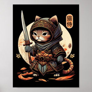 Japanisch Samurai Cat Tattoo Kawaii Ninja Cat Poster