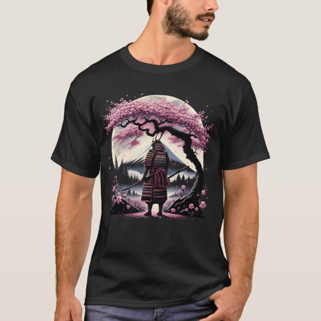 Japanisch Samurai Cherry Blossom Fuji Mount T-Shirt (Vorderseite)