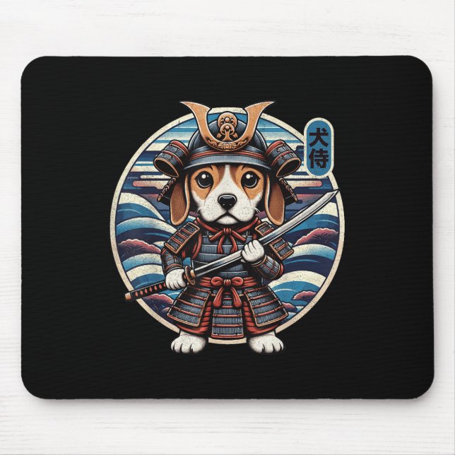 Japanisch Samurai Dog Tattoo, Beagle Kawaii Ninja Mousepad (Vorne)