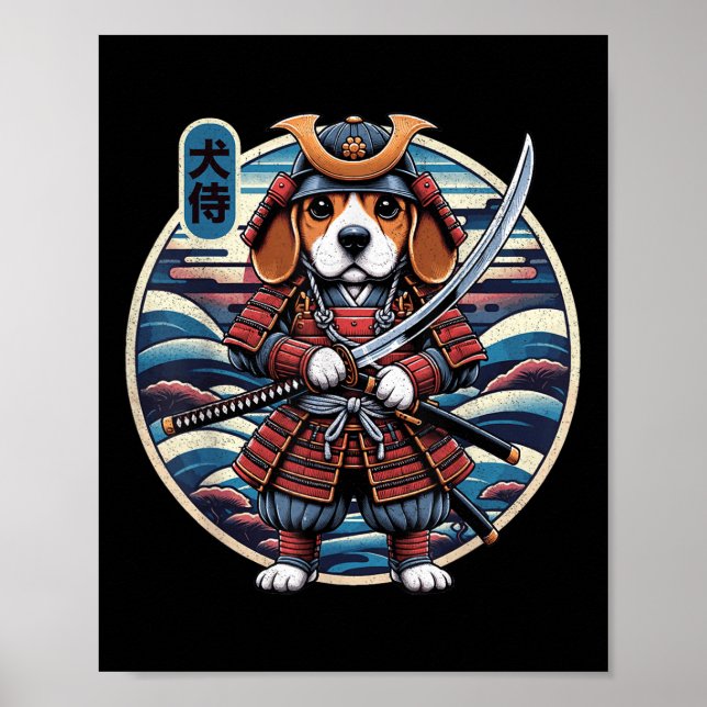 Japanisch Samurai Dog Tattoo, Beagle Kawaii Ninja  Poster (Vorne)