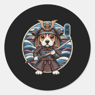 Japanisch Samurai Dog Tattoo, Beagle Kawaii Ninja Runder Aufkleber