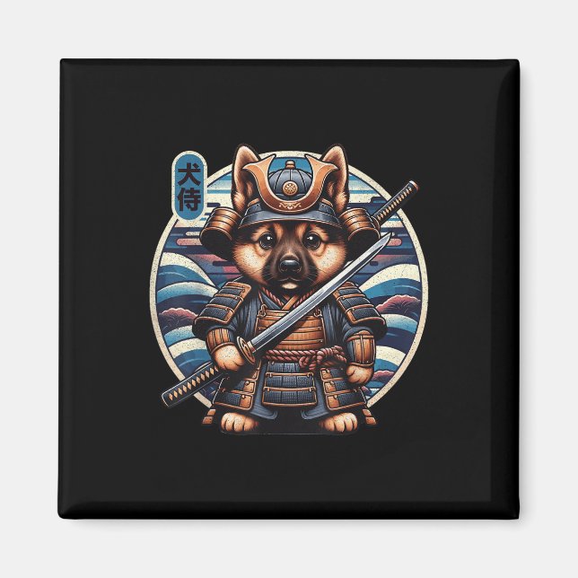 Japanisch Samurai Dog Tattoo, Deutscher Schäferhun Magnet (Vorne)