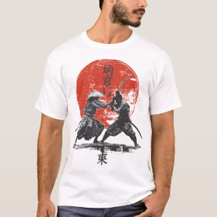 Japanisch Samurai Duel Art Warrior Battle Print T-Shirt
