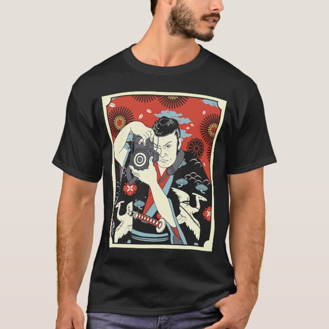 Japanisch Samurai Fotograf Warrior Camera Katan T-Shirt (Vorderseite)