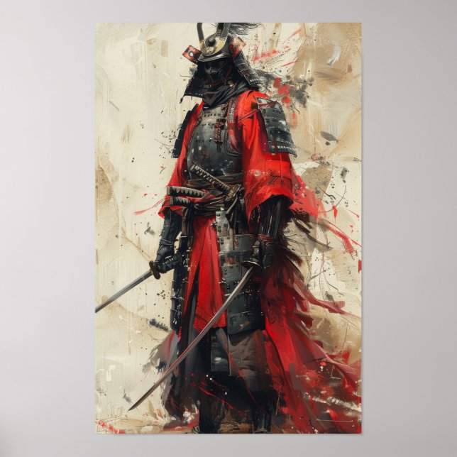 Japanisch Samurai Full Body Portrait Print Poster (Vorne)