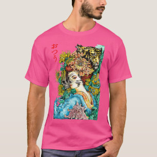 Japanisch Samurai Girl und Vintag Sakura Cherry Bl T-Shirt