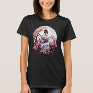 Japanisch Samurai Girl Vintag Retro Sakura Cherry T-Shirt