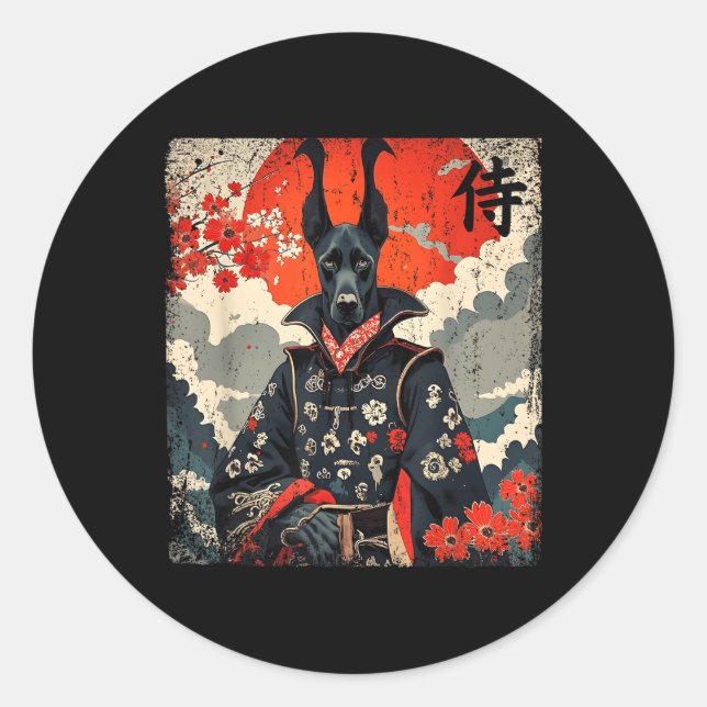 Japanisch Samurai Great Dane Tattoo Kawaii Ukiyo-e Runder Aufkleber (Vorderseite)