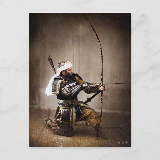 Japanisch Samurai in Armor mit Bow Postkarte (Vorderseite)