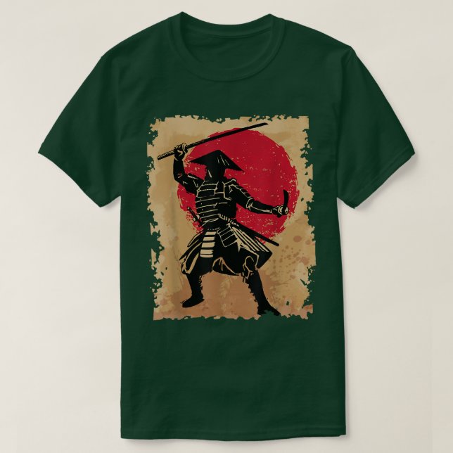 Japanisch Samurai in Hat Bushido aufsteigen Sun Ja T-Shirt (Design vorne)
