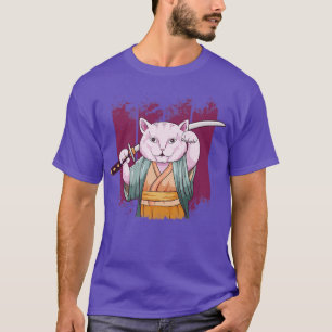 Japanisch Samurai Maneki Neko Cat Katana Bushido A T-Shirt