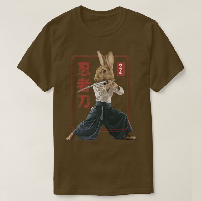 Japanisch Samurai Ninja Bunny Rabbit Kawaii Tattoo T-Shirt (Design vorne)