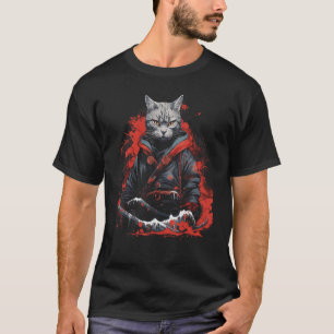 Japanisch Samurai Ninja Cat Japanisch Art Graphic T-Shirt
