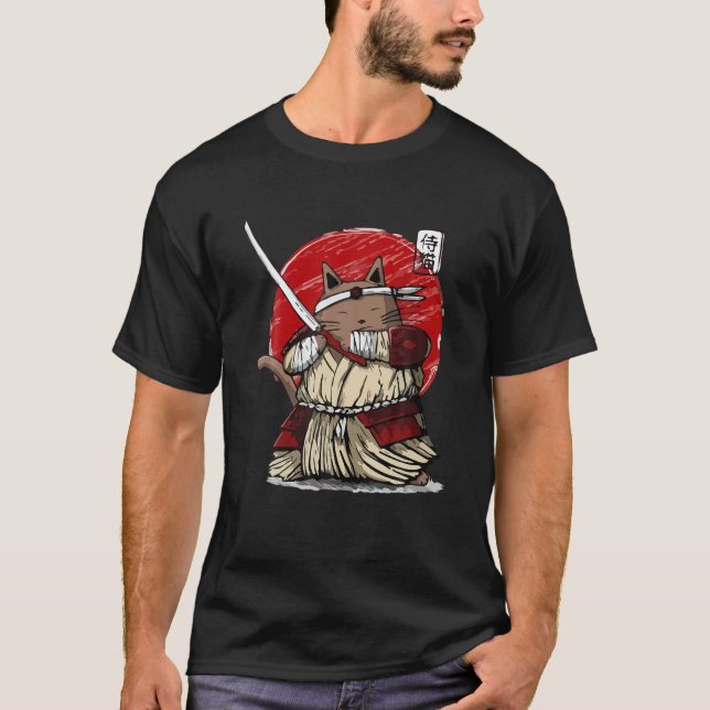 Japanisch Samurai Ninja Cat Kawaii Tattoo Men Wome T-Shirt (Vorderseite)