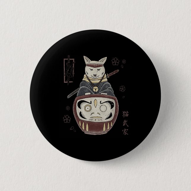 Japanisch Samurai Ninja Cat on Daruma Traditional  Button (Vorderseite)