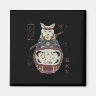 Japanisch Samurai Ninja Cat on Daruma Traditional  Magnet